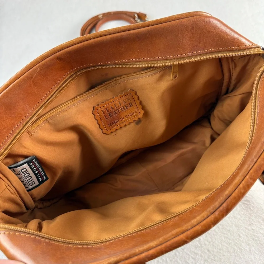 Pelle Studio Wilsons Leather Cognac Italian Leather Satchel Crossbody Bag Brown